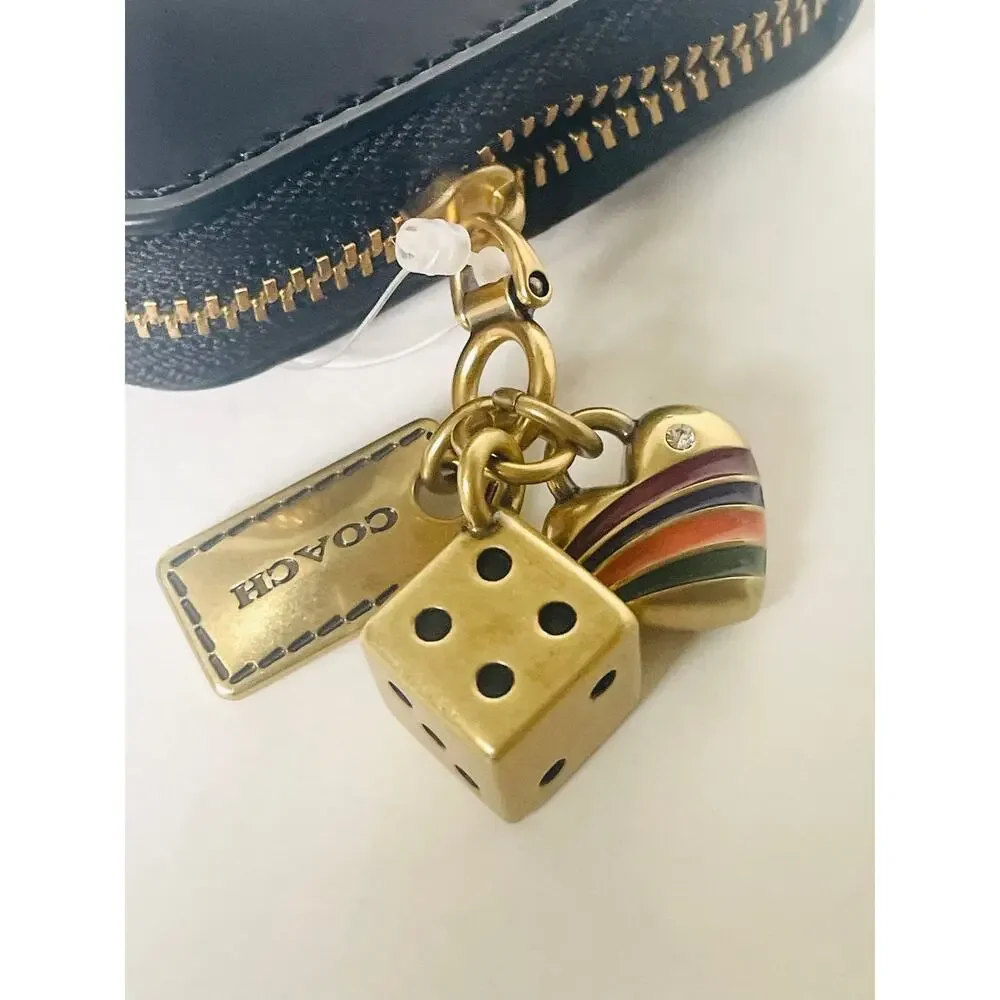 Coach Essential Small Zip Around Wallet Black Spazzolato Leather Charms CCD82